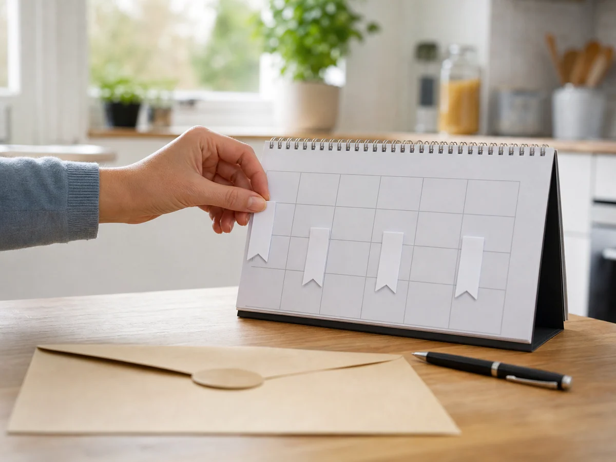 Une personne organise les étapes d’un crédit sur un calendrier.