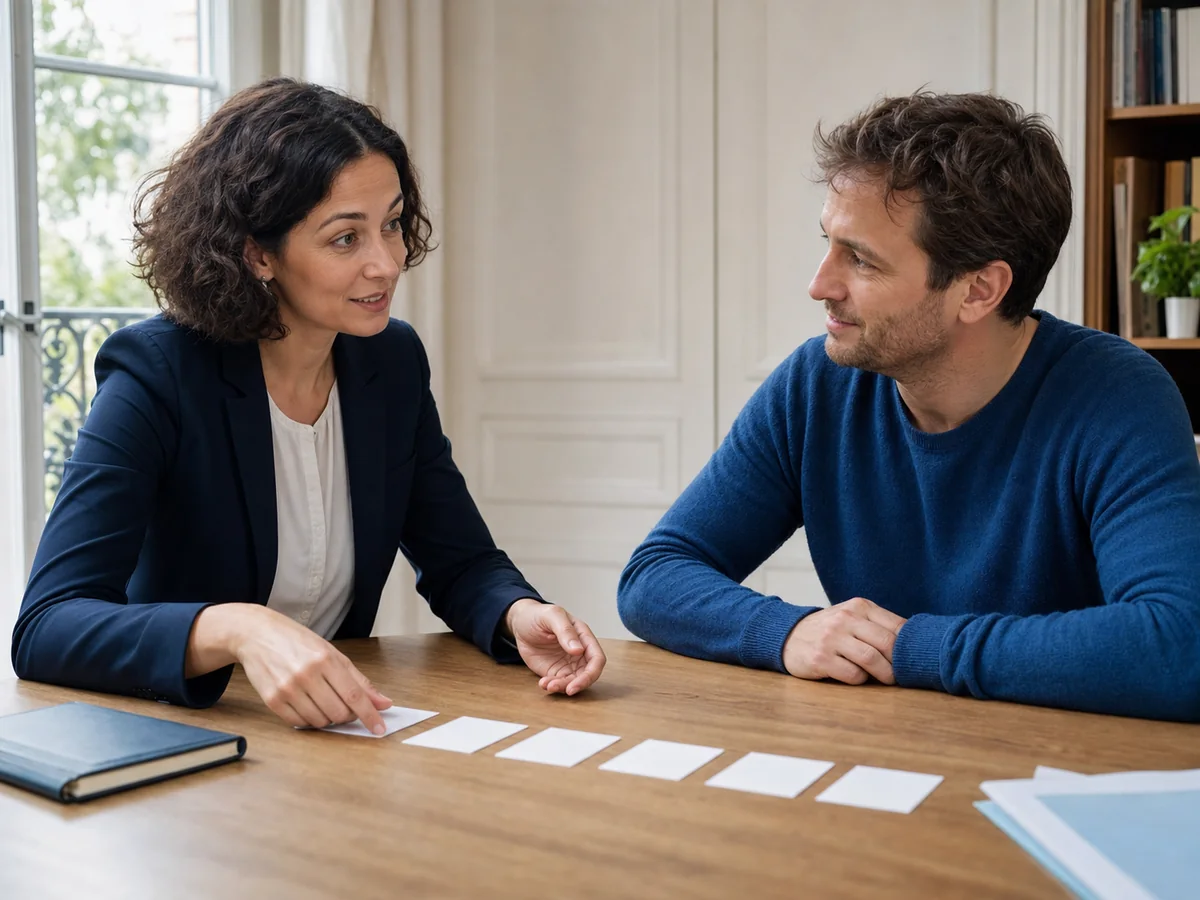 Divorce, séparation de corps, à l’étape « Le déroulé concret d'un divorce » : le premier rendez-vous sert à recenser ce qui doit être réglé.