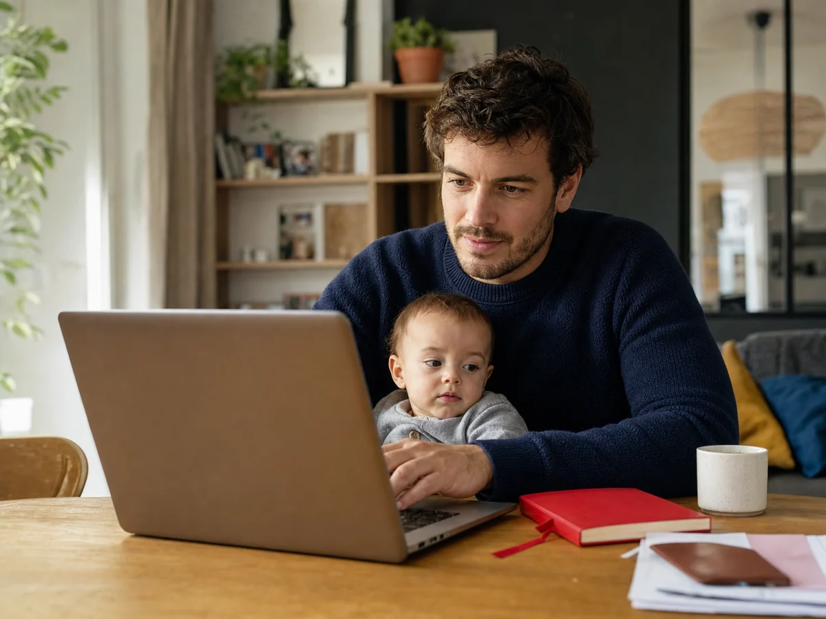 Un parent effectue une démarche d’ouverture de Livret A sur son ordinateur.