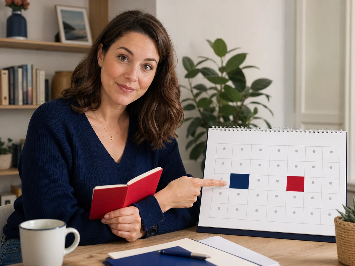 livret A — une personne repère deux périodes sur un calendrier pour calculer les intérêts par quinzaine.