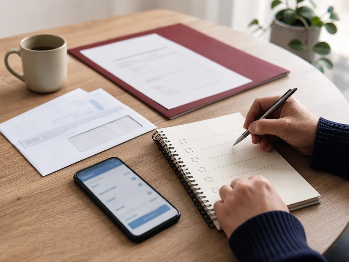 prélèvement bancaire — une personne vérifie une liste de questions sur les prélèvements bancaires.