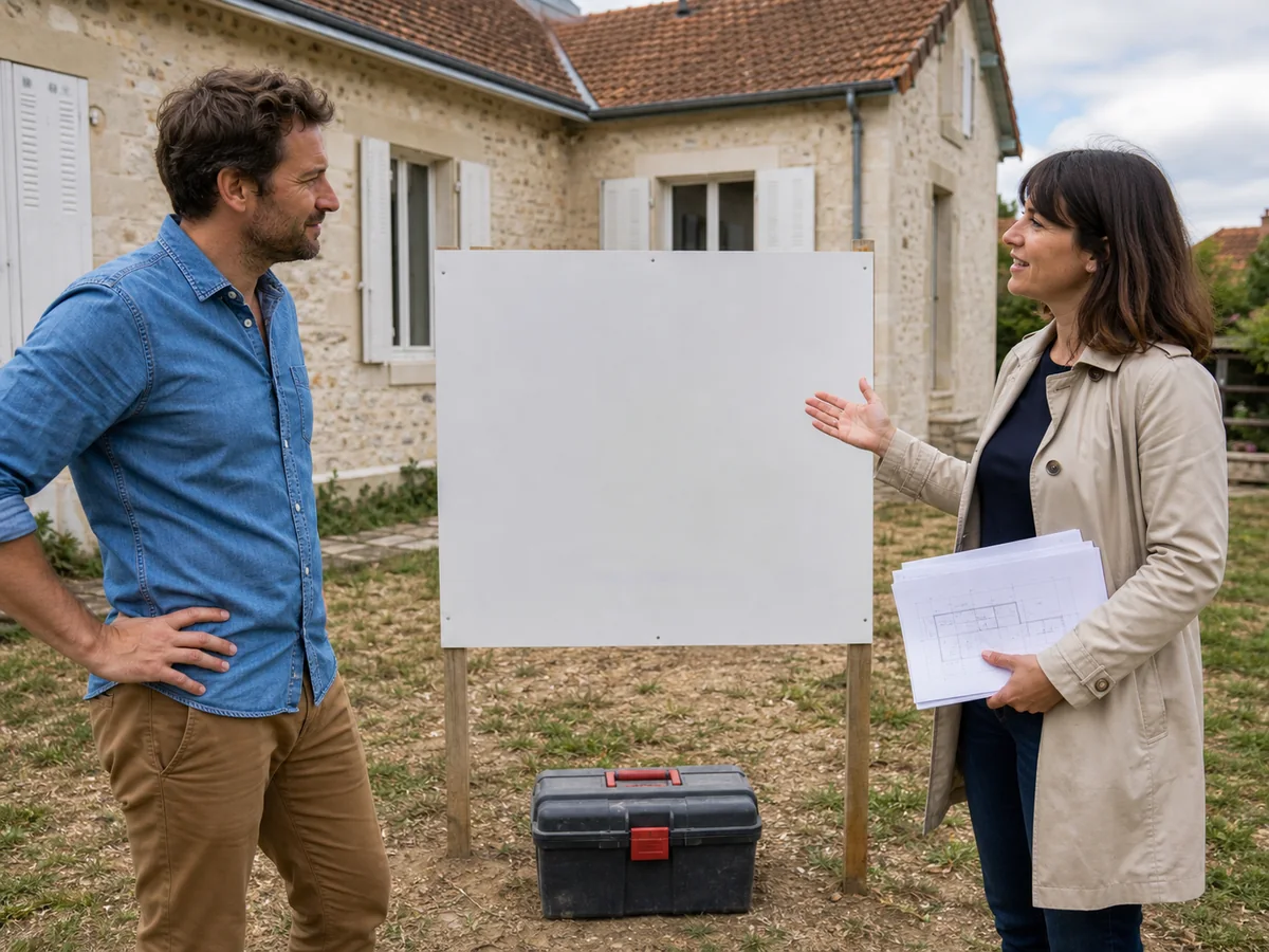 Une scène documentaire illustre « Autorisation, affichage et lancement » dans le dossier Travaux.