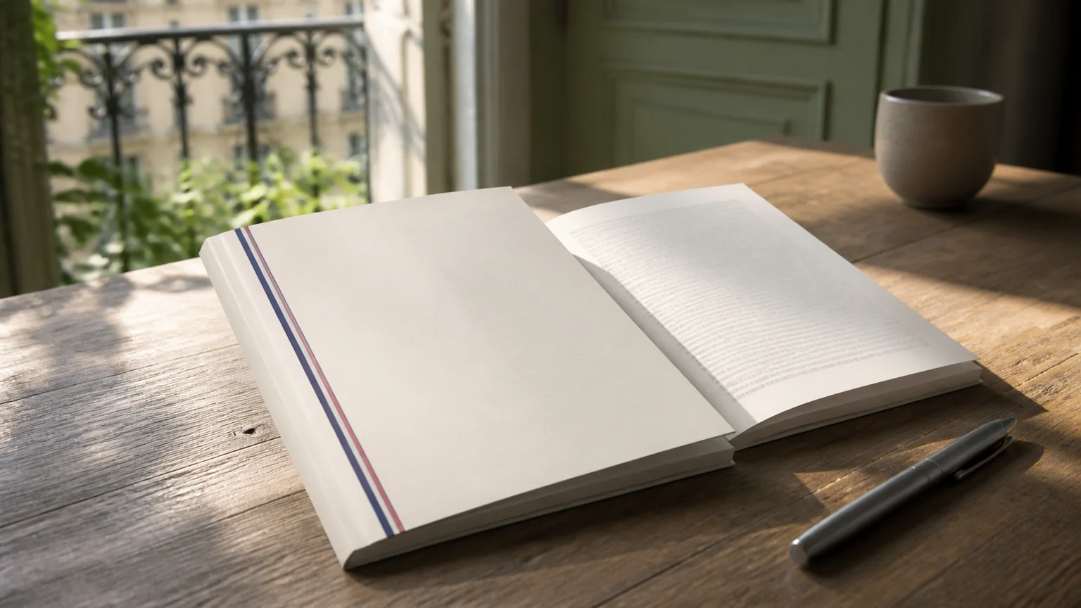 TVA et pensions dans le manifeste de Bruno Le Maire — document imprimé ouvert sur une table française, lumière naturelle, stylo et tasse en arrière-plan.
