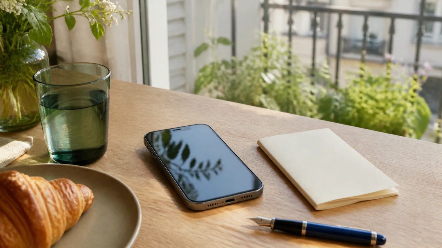 Livret A dans Trade Republic via AXA Banque — smartphone, carnet d’épargne vierge et stylo sur une table française baignée de lumière matinale.