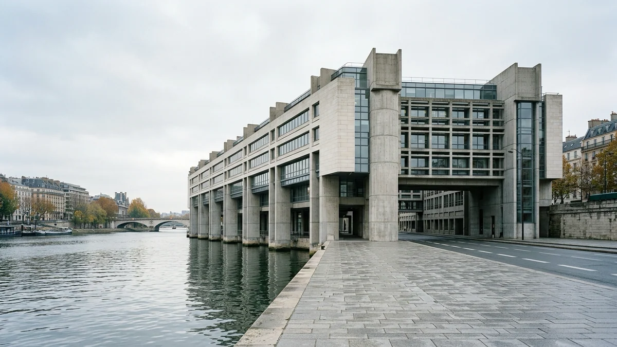 Projet de budget 2027 et rabotage fiscal — façade du ministère de l'Économie et des Finances à Bercy au bord de la Seine sous un ciel matinal.
