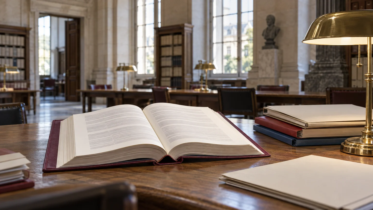 Départs anticipés des fonctionnaires de l'État — rapport relié ouvert sur une table de consultation dans une salle d'archives institutionnelle française.