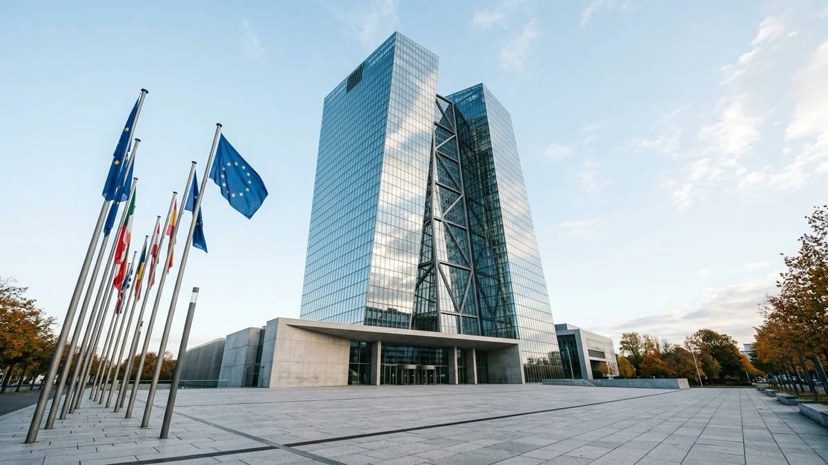 Inflation et politique monétaire de la BCE — tours jumelles en verre et esplanade pavée de la Banque centrale européenne à Francfort.