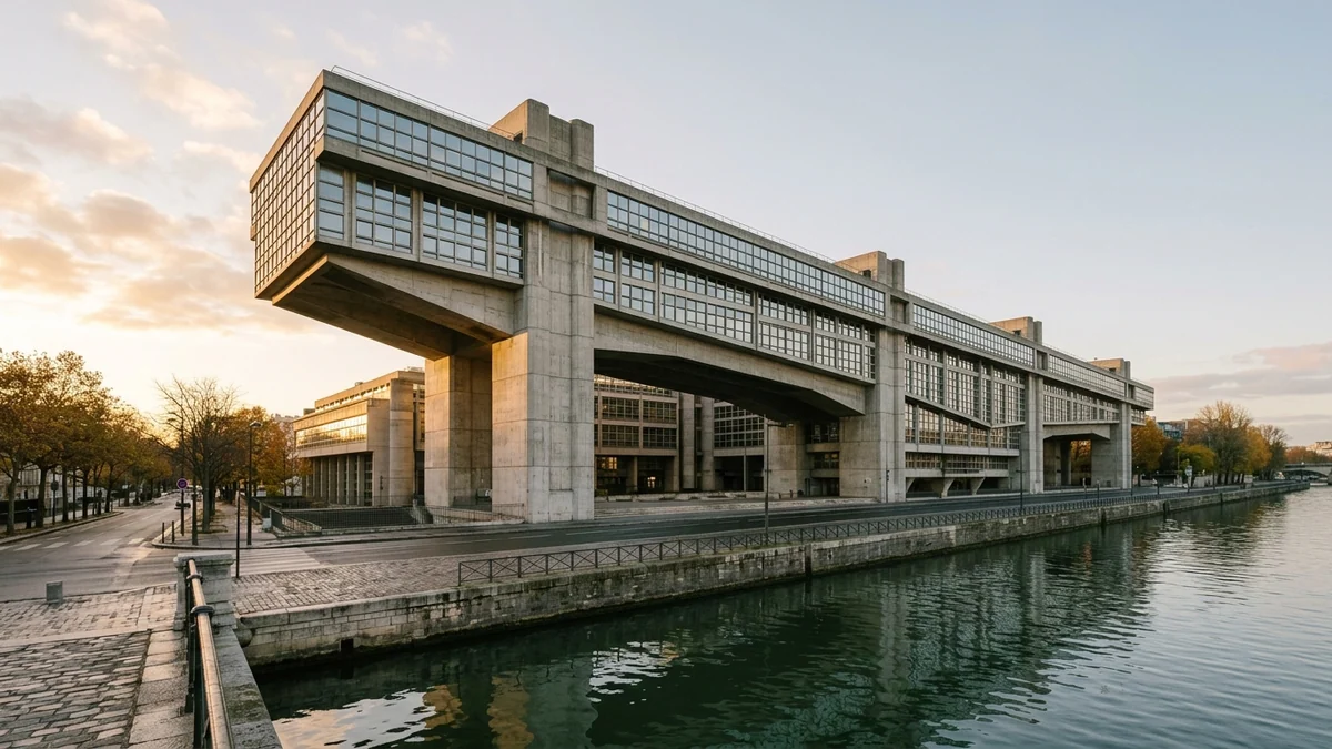 Obligations d'État face au Livret A — façade monumentale du ministère de l'Économie et des Finances à Bercy au bord de la Seine au petit matin.