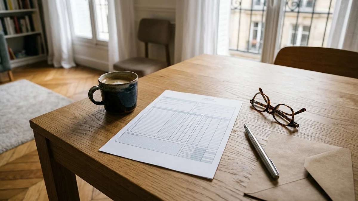 Pouvoir d'achat des salaires du privé — bulletin de paie imprimé, stylo plume, lunettes de vue et tasse de café sur une table en bois clair.
