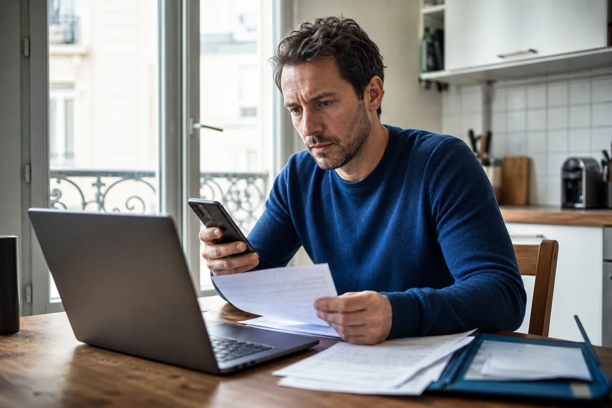 Personne vérifiant une offre de placement et des documents sur un ordinateur portable