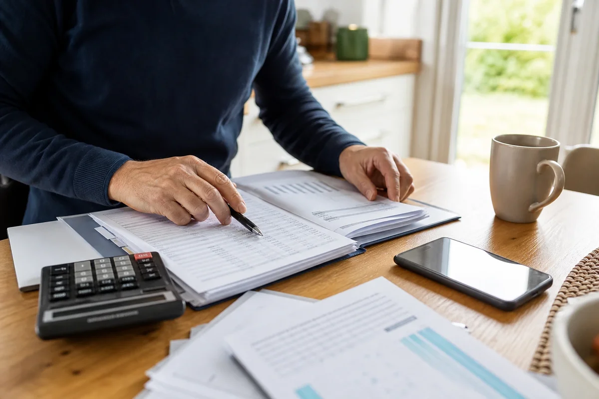 Dossier de prêt immobilier et calculatrice sur une table, illustration d'un remboursement anticipé