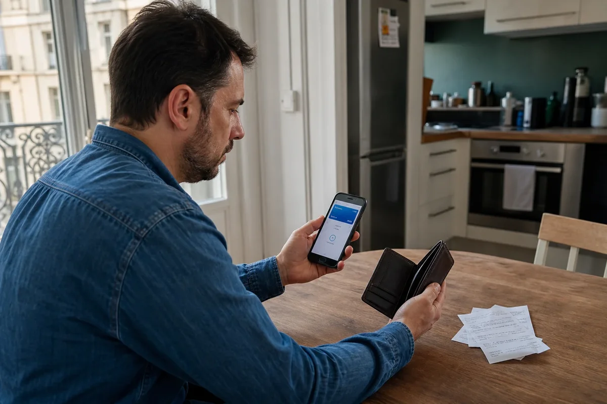 Personne en train de faire opposition sur sa carte bancaire depuis un smartphone