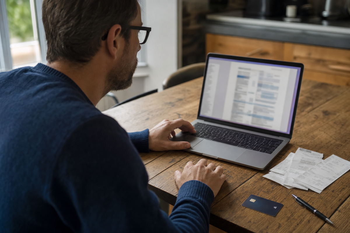 Personne consultant des tarifs bancaires sur un ordinateur portable