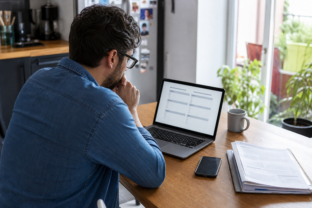 Personne consultant les tarifs d'une banque en ligne sur un ordinateur